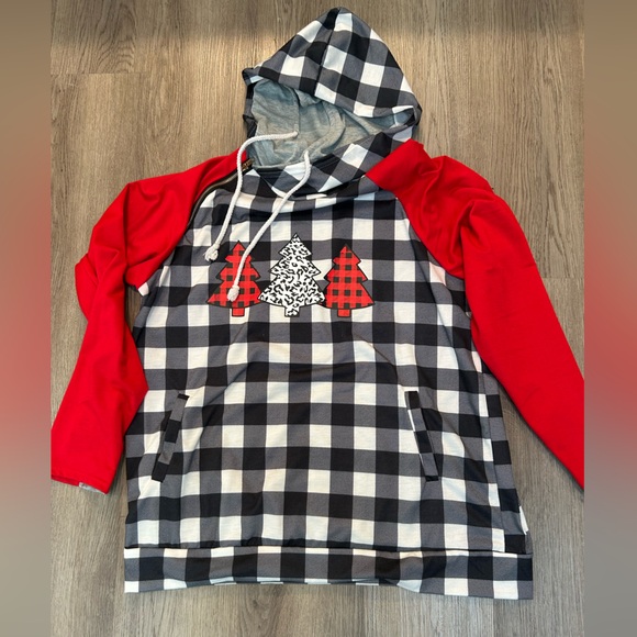 Christmas Tree Plaid Pattern Asymmetrical Side Zip Hoodie - Picture 5 of 8